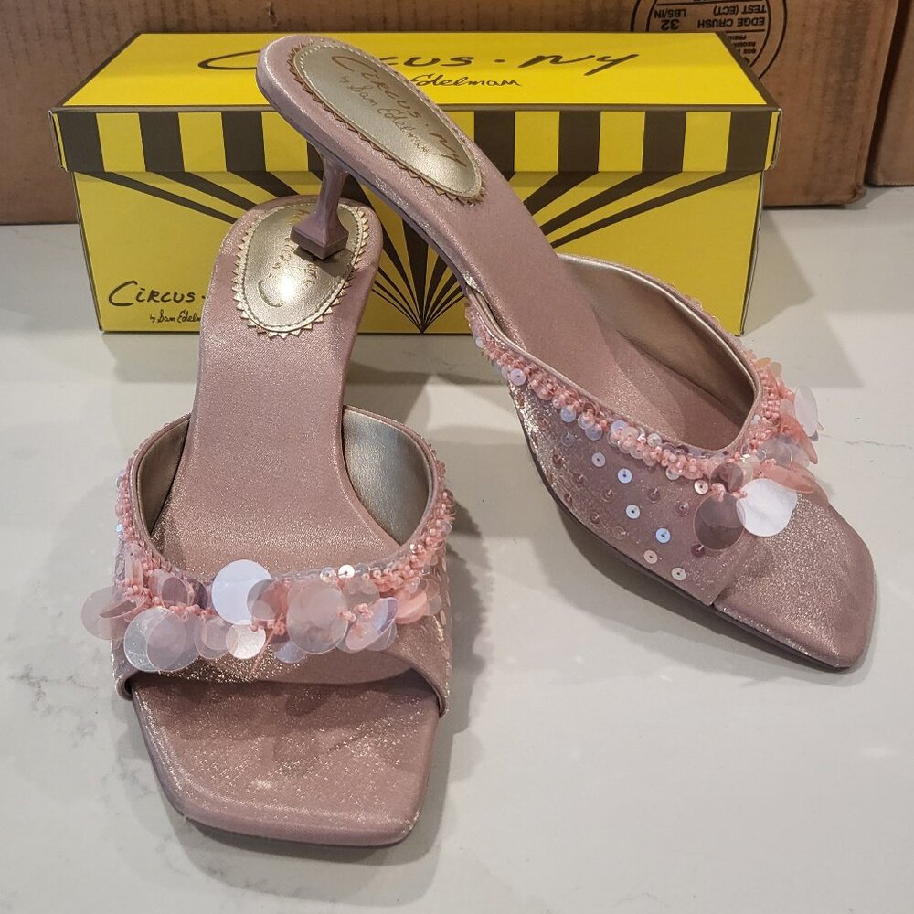 Circus NY by Sam Edelman Women's Juliana Sequin Mid-Heel Dress Sandals Blush Siz